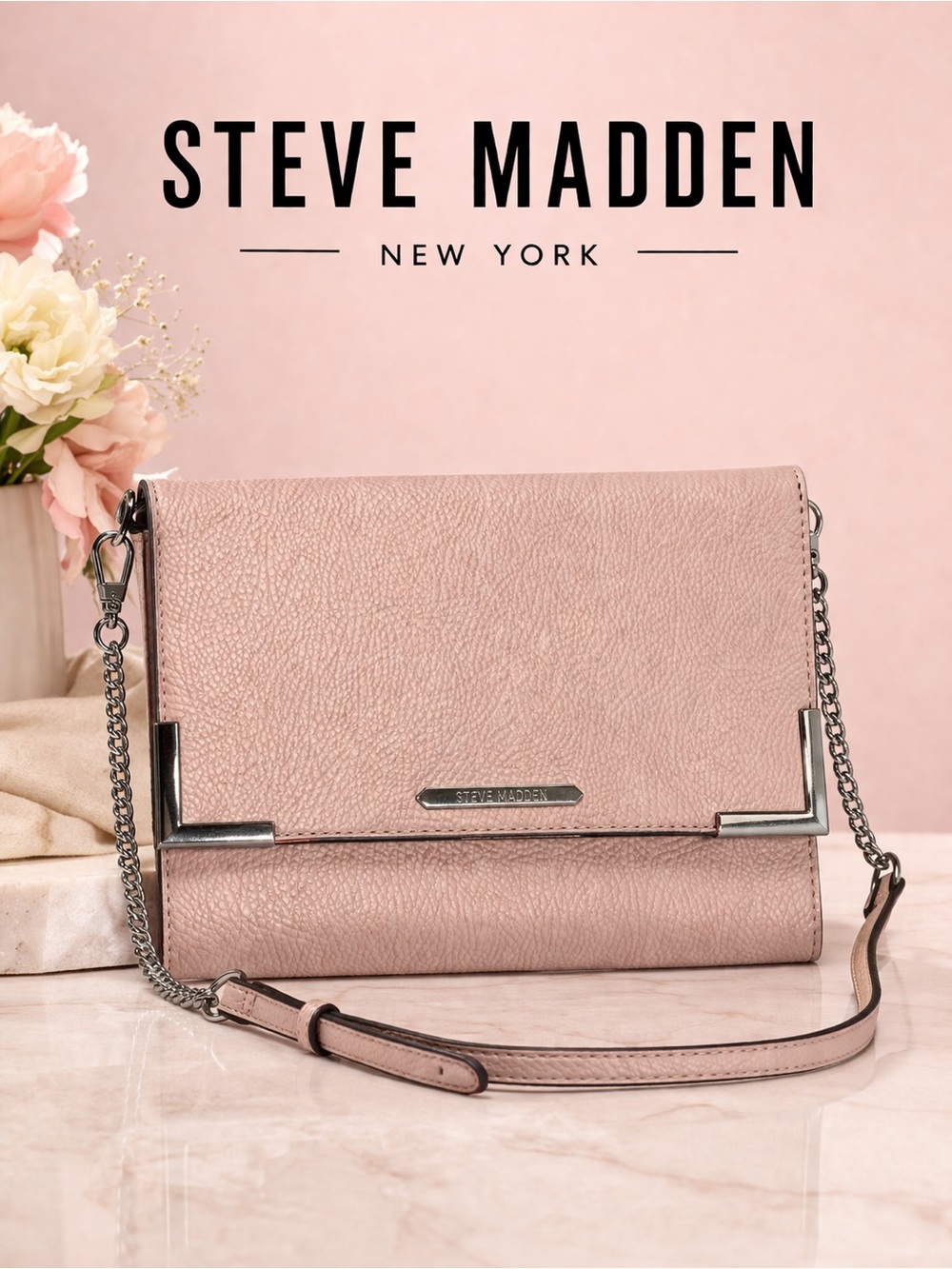 Steve Madden Dusty Blush Pink Crossbody Bag with Chain Strap